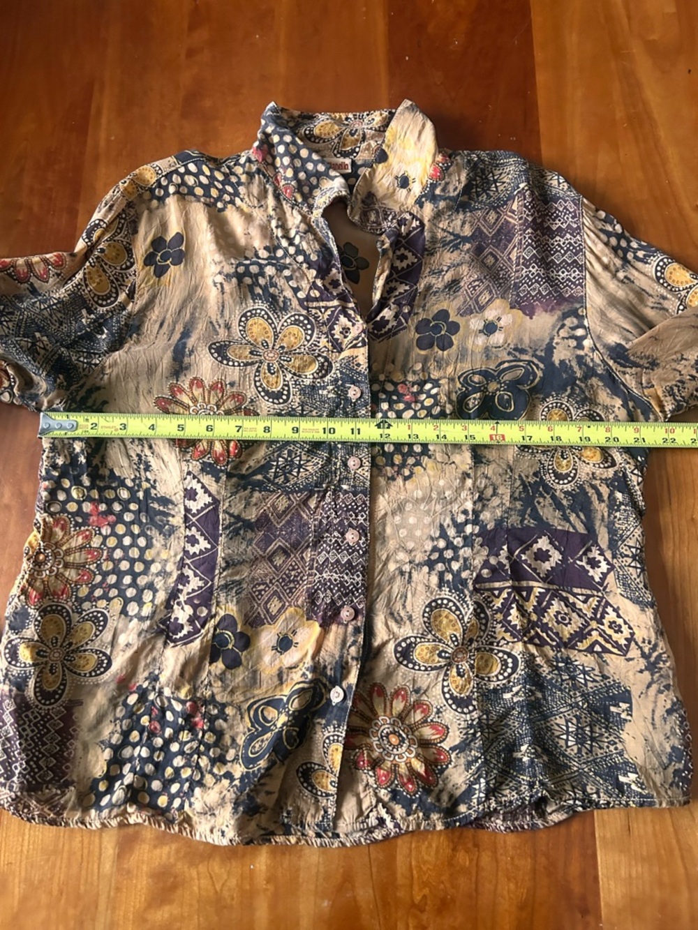 Tianello boho bell sleeve neutrals silk blouse Size XL - Picture 6 of 8